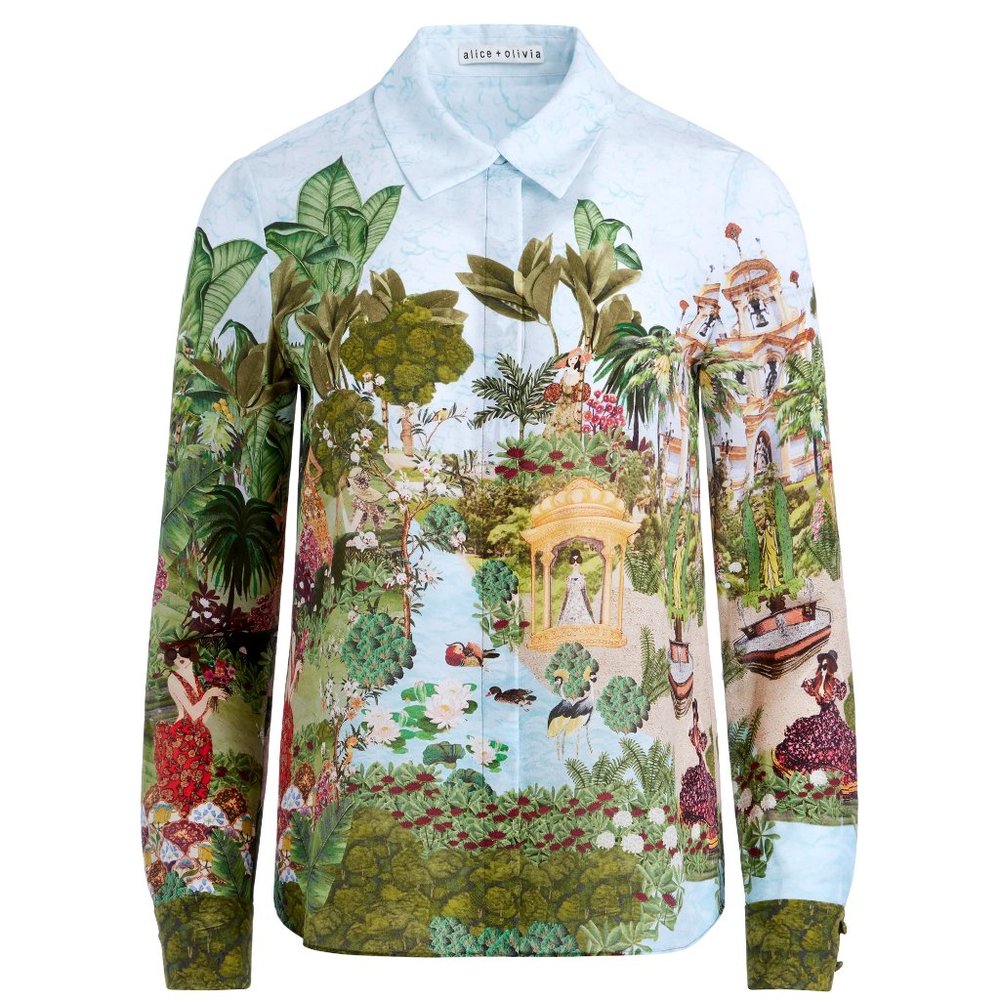 NWT Alice + Olivia Willa Placket Top Theme Couture Palace Silk Blouse